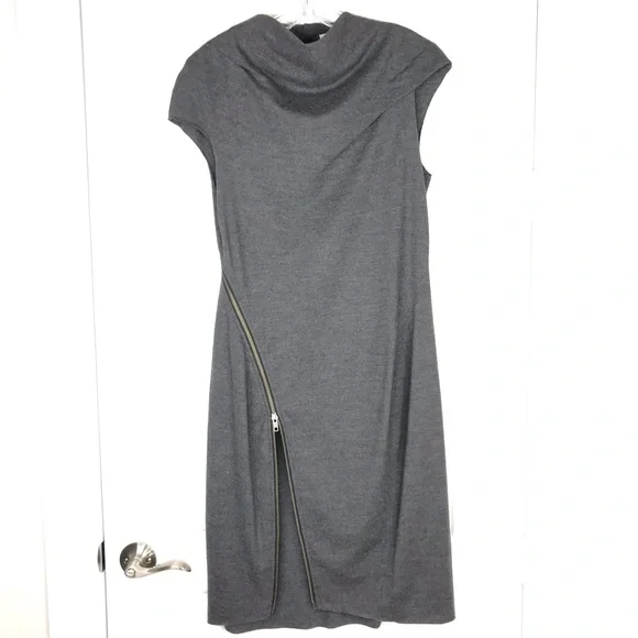 HELMUT LANG 100% Wool Zipper Dress Gray Size L - Picture 13 of 14